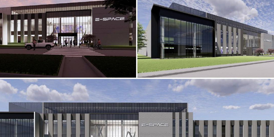 Renderings of exterior of E-Space headquarters buildling