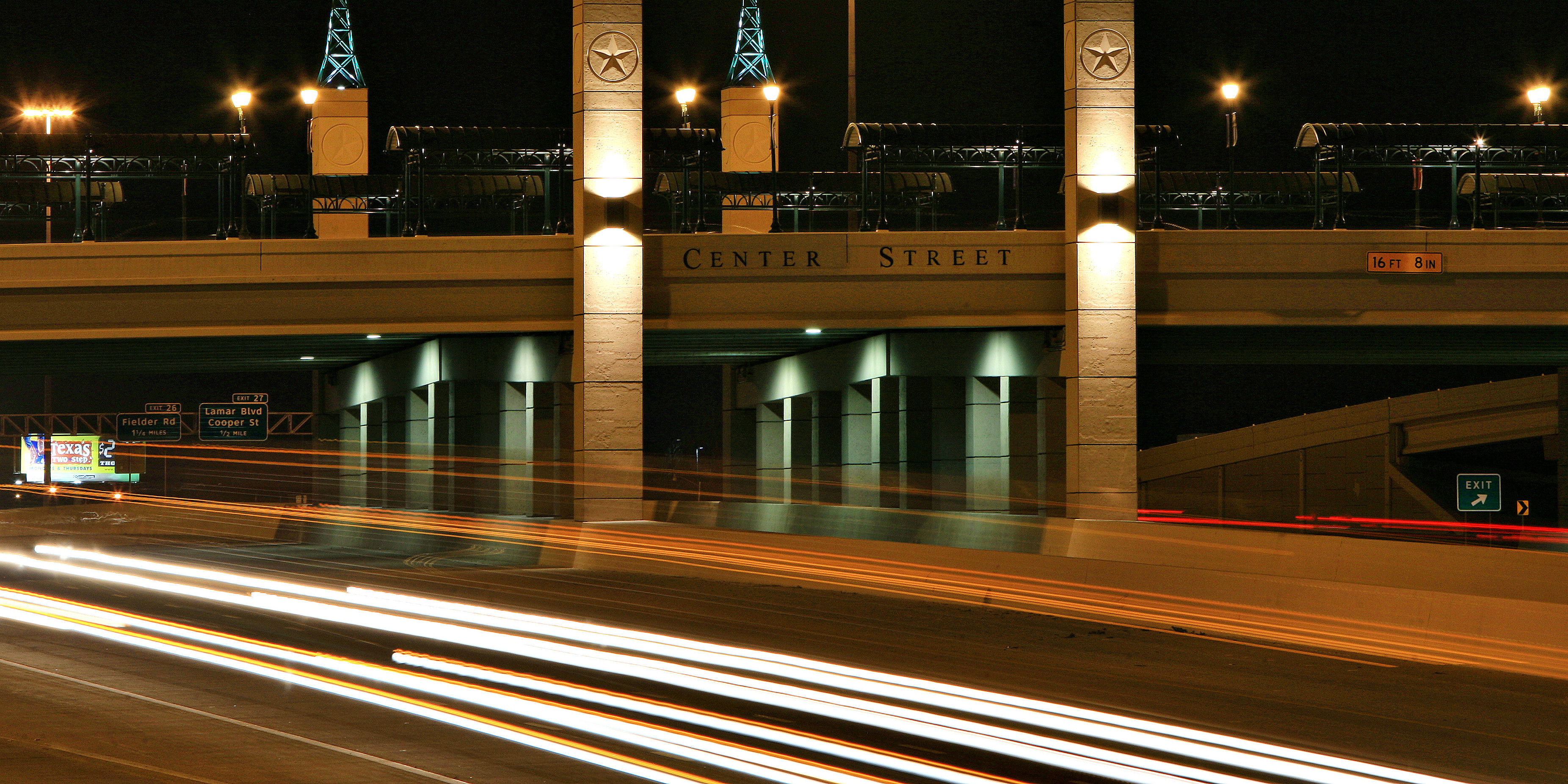 Night time image of Center Street Bridge