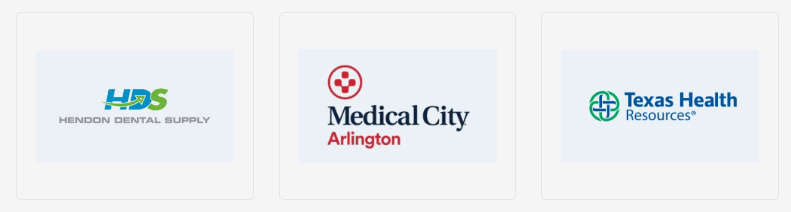 Logos for Hendon Dental Supply, Medical City Arlington, and Texas Health Resources