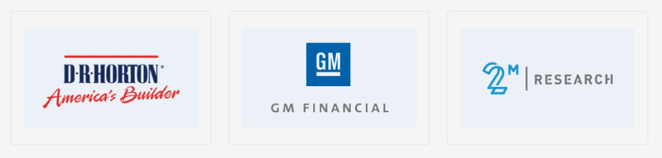 Logos for D.R. Horton, GM Financial, 2M Research